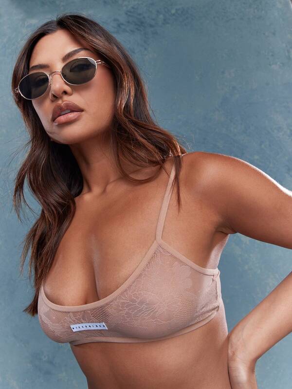 Missguided MISSGUIDED Music Festival Logo Label Sheer Lace Cami Bra Top