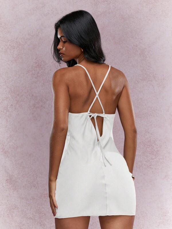 Missguided MISSGUIDED Music Festival Satin Cowl Neck Backless Cami Mini Dress Cute Sundress