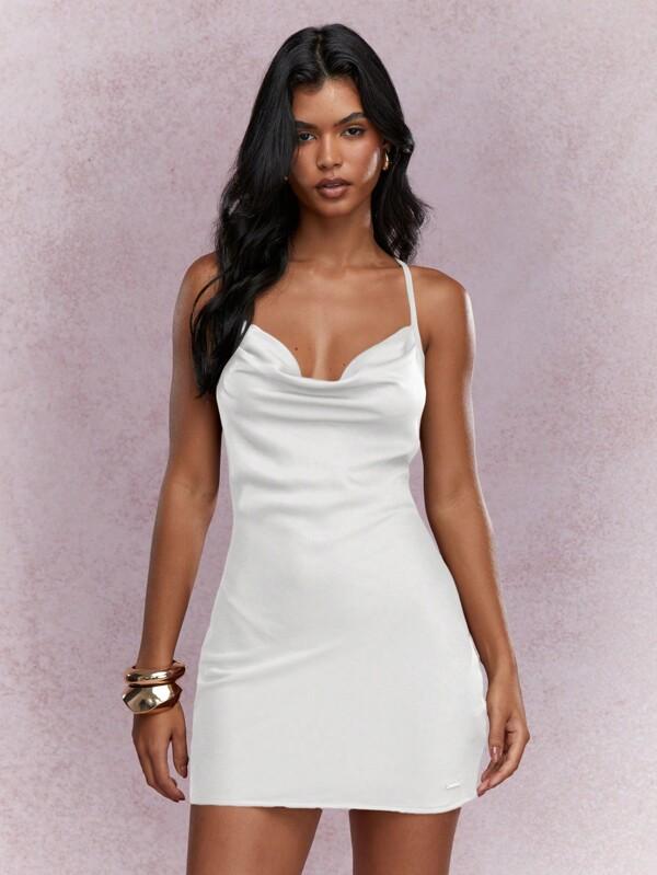 missguided MISSGUIDED Music Festival Satin Cowl Neck Backless Cami Mini Dress Cute Sundress