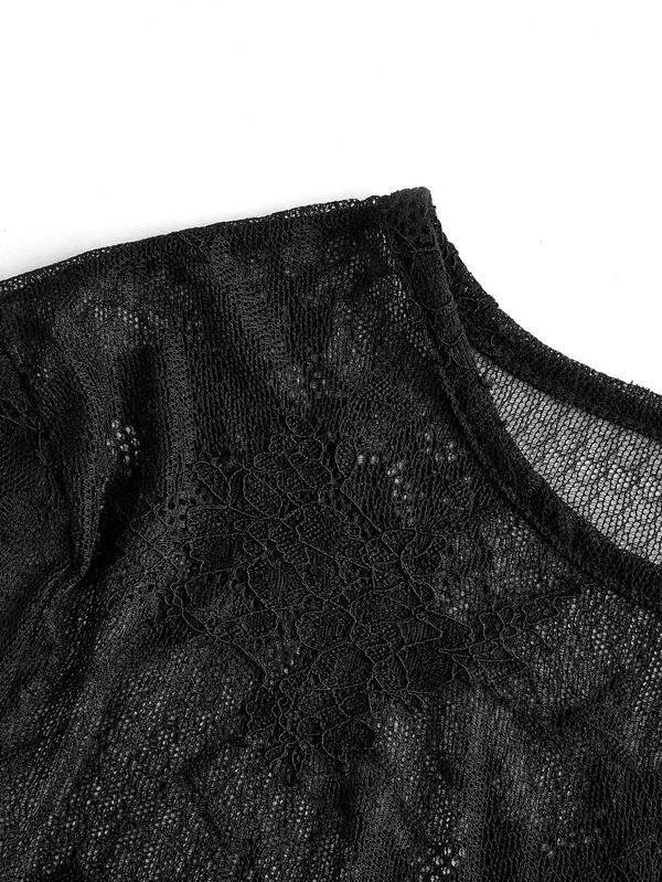 Missguided MISSGUIDED Music Festival Sheer Lace Long Sleeve Top