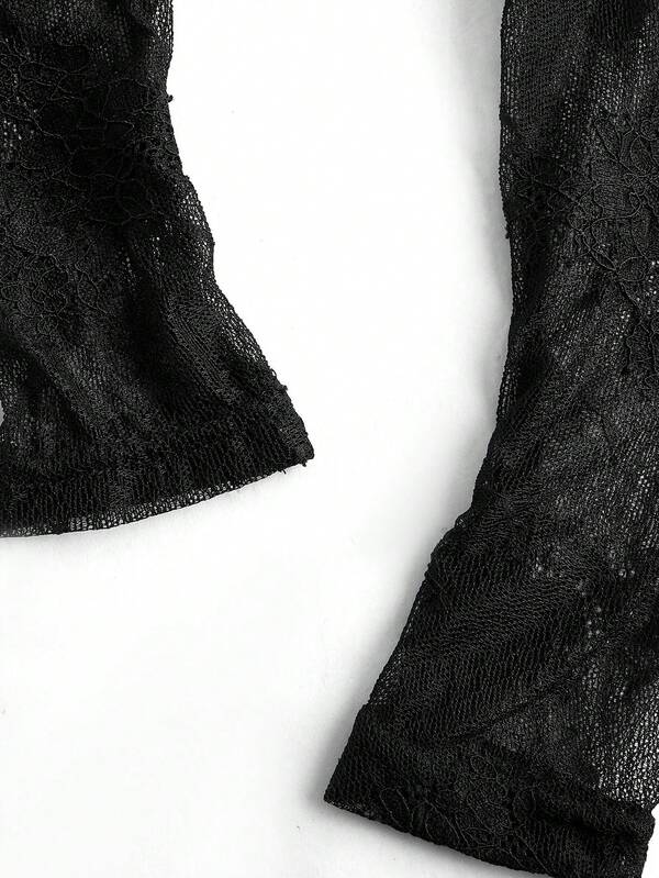 Missguided MISSGUIDED Music Festival Sheer Lace Long Sleeve Top