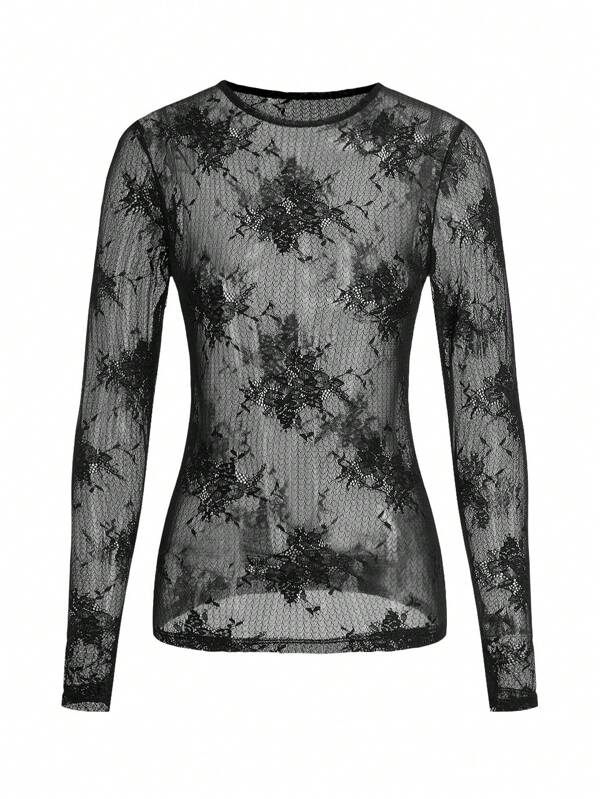 missguided MISSGUIDED Music Festival Sheer Lace Long Sleeve Top