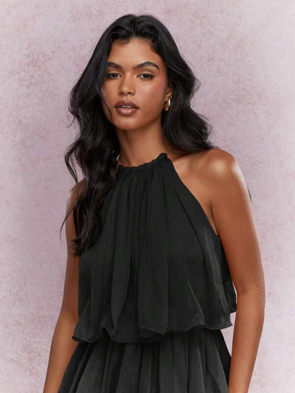 Missguided MISSGUIDED Music Festival Tiered Ruffle Halter Neck Mini Dress