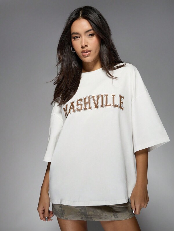 Missguided MISSGUIDED Nashville Varsity Style Oversized Graphic T-Shirt
