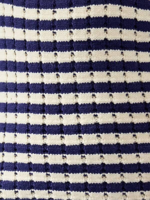 Missguided MISSGUIDED Nautical Stripe Crochet Knit Bandeau Sweater With Front Bow Detail