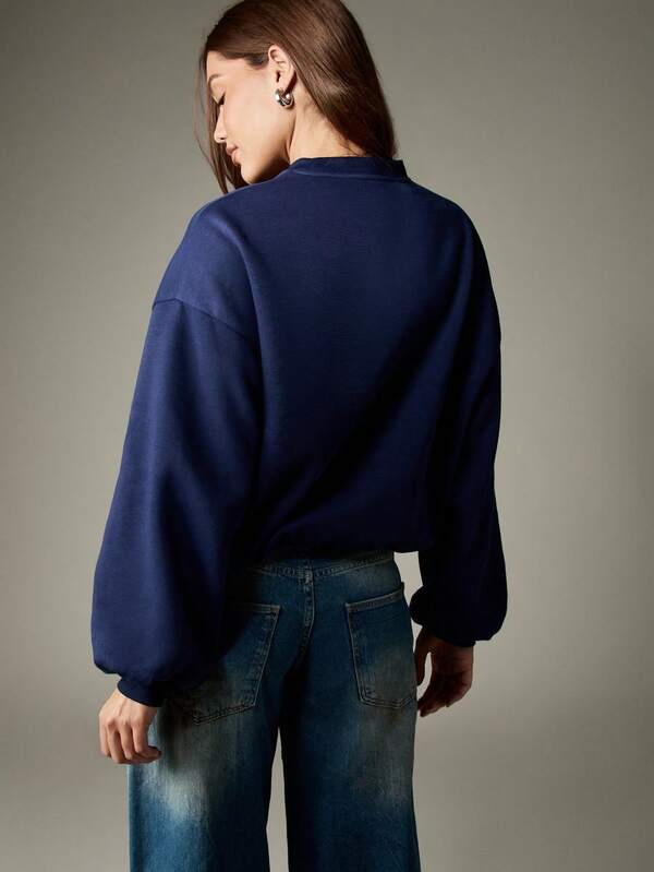 Missguided MISSGUIDED Navy Color Block Oversized Crewneck Sweatshirt With Pink Stripes