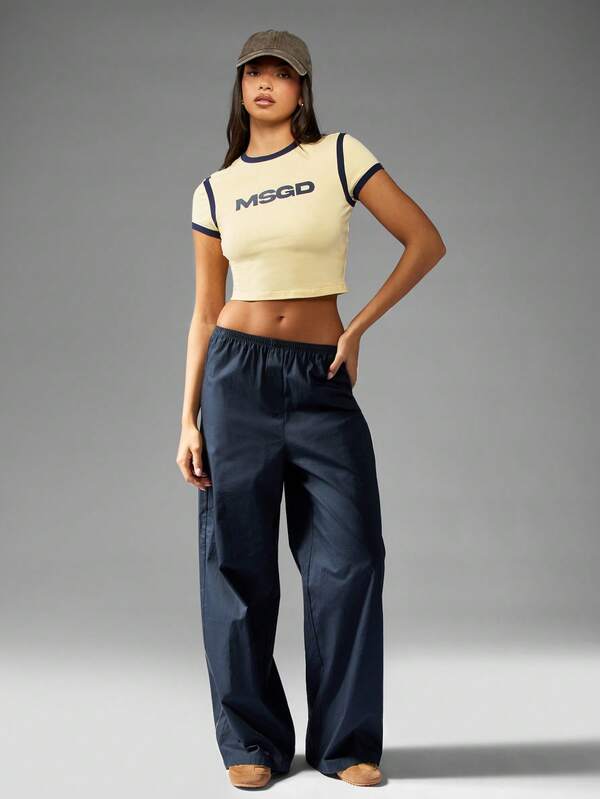 Missguided MISSGUIDED Navy Ringer Baby Tee With Logo Print