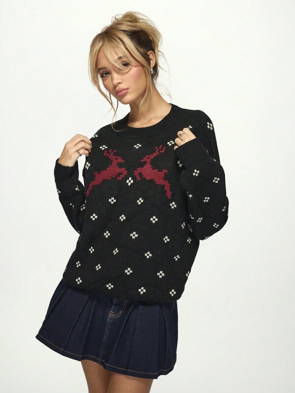 missguided MISSGUIDED Nordic Pattern Classic Knit Pullover Sweater