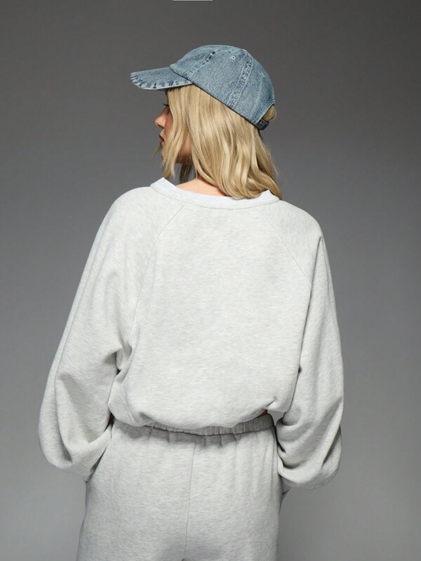 Missguided MISSGUIDED Notch Neck Cropped Oversized Balloon Sleeve Sweatshirt