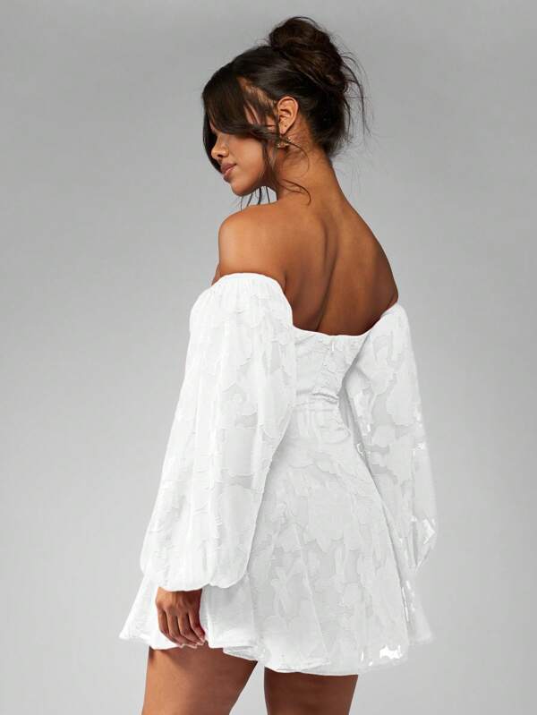 Missguided MISSGUIDED Off Shoulder Balloon Sleeve Mini Skater Dress