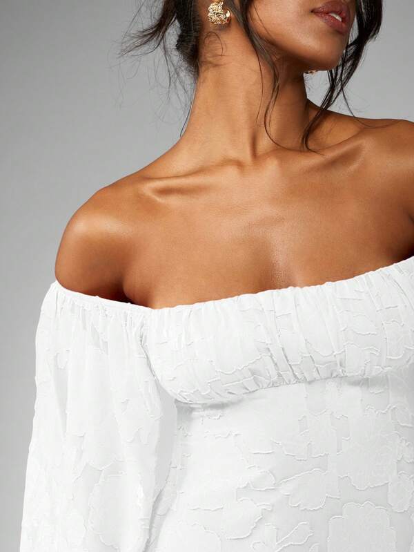 Missguided MISSGUIDED Off Shoulder Balloon Sleeve Mini Skater Dress