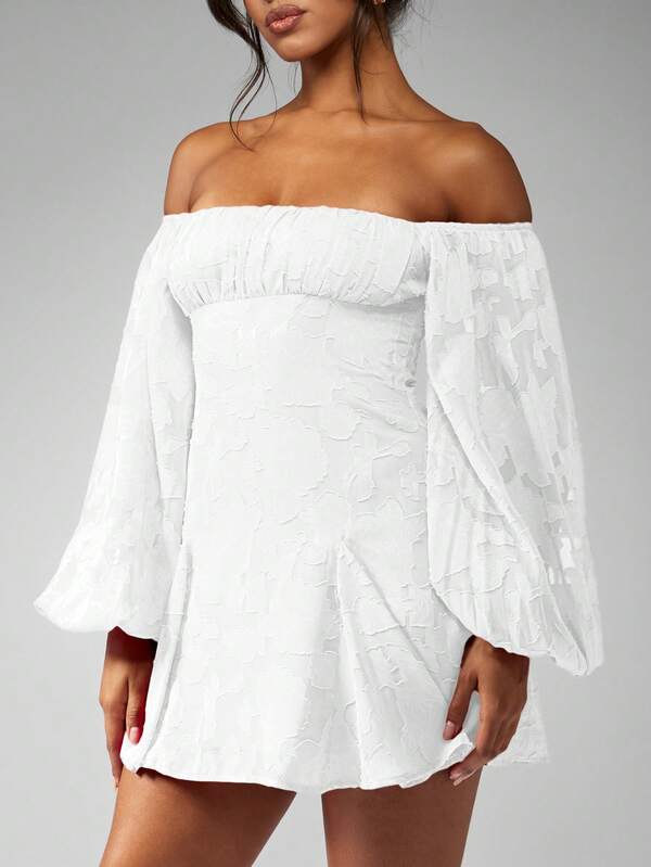 Missguided MISSGUIDED Off Shoulder Balloon Sleeve Mini Skater Dress