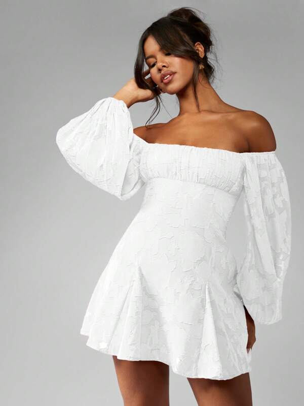 missguided MISSGUIDED Off Shoulder Balloon Sleeve Mini Skater Dress