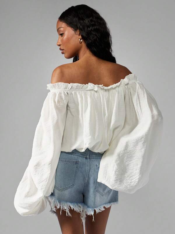 Missguided MISSGUIDED Off Shoulder Balloon Sleeve Peasant Blouse