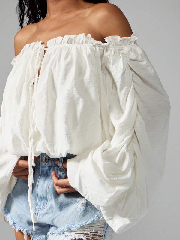 Missguided MISSGUIDED Off Shoulder Balloon Sleeve Peasant Blouse