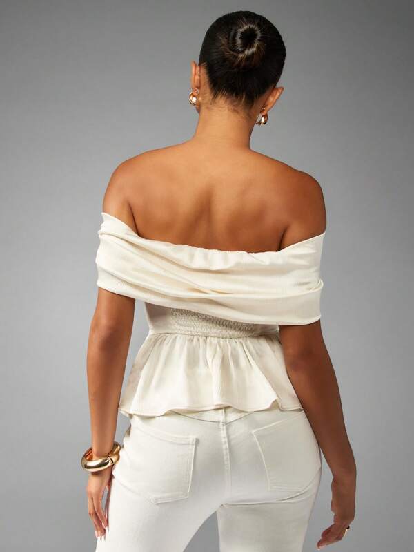 Missguided MISSGUIDED Off Shoulder Bardot Blouse With Peplum Ruffle