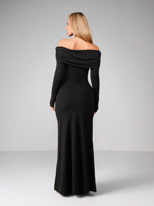 Missguided MISSGUIDED Off Shoulder Bardot Maxi Dress