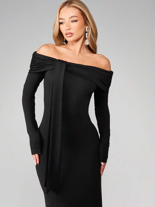 Missguided MISSGUIDED Off Shoulder Bardot Maxi Dress