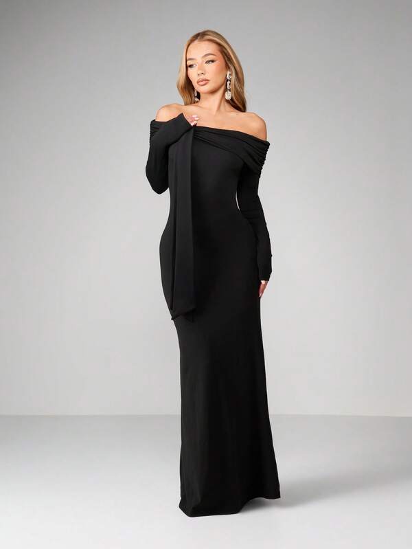 missguided MISSGUIDED Off Shoulder Bardot Maxi Dress