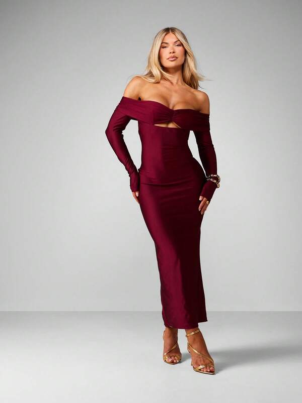 missguided MISSGUIDED Off Shoulder Bodycon Dress With Twisted Detail