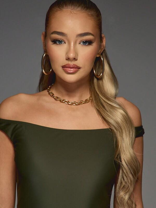 Missguided MISSGUIDED Off Shoulder Bodycon Mini Dress With Drape Skirt