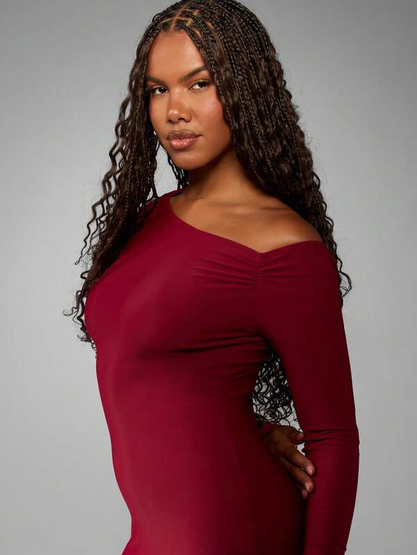 Missguided MISSGUIDED Off Shoulder Bodycon Mini Dress With Long Sleeves