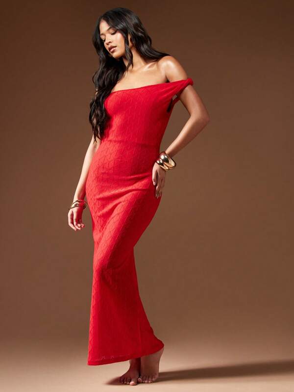 missguided MISSGUIDED Off-Shoulder Bodycon Stretch Knit Maxi Dress