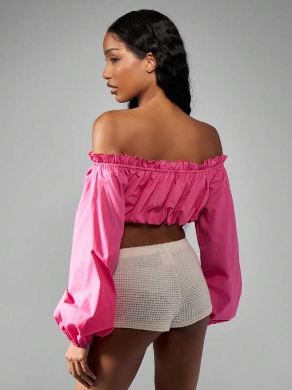 Missguided MISSGUIDED Off Shoulder Bubble Crop Top With Ruffle Trim