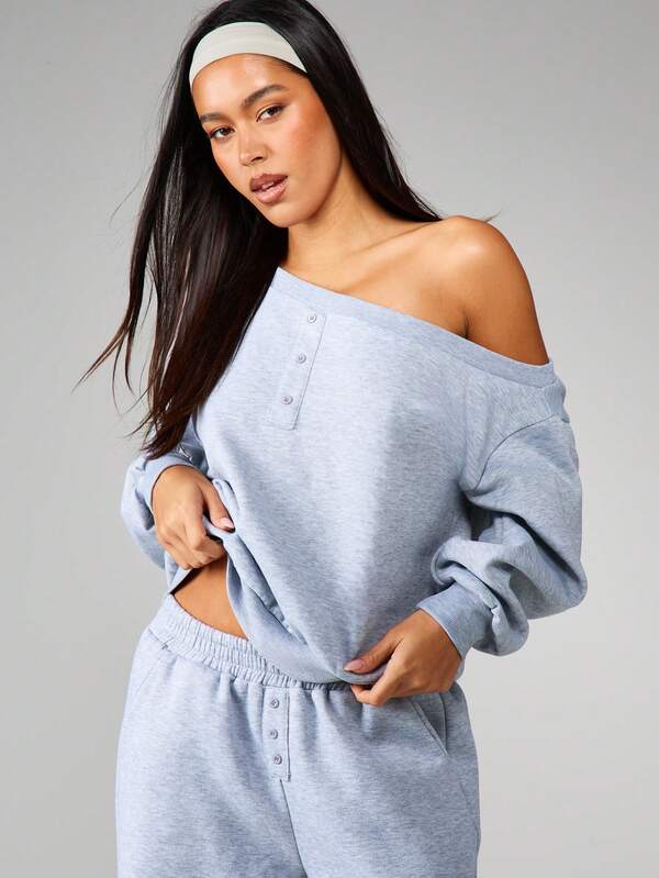 missguided MISSGUIDED Off Shoulder Button Detail Sweatshirt