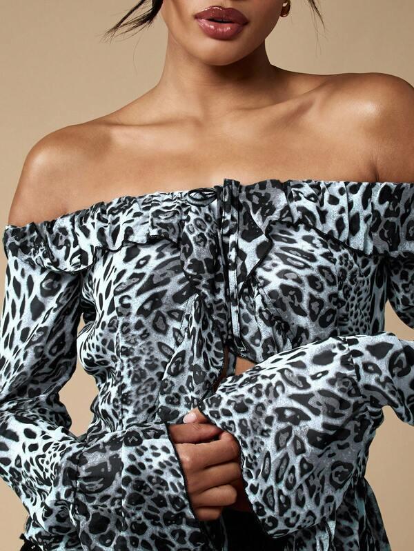 Missguided MISSGUIDED Off Shoulder Chiffon Blouse With Balloon Sleeves