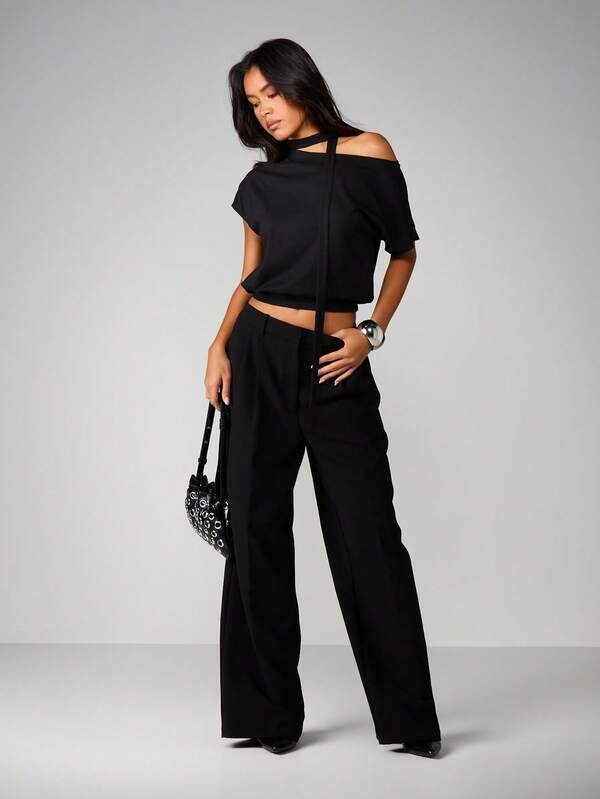 Missguided MISSGUIDED Off Shoulder Choker Neck Top With Cold Shoulder Detail