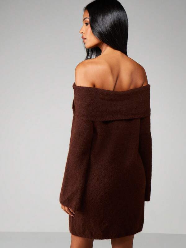 Missguided MISSGUIDED Off Shoulder Chunky Knit Mini Dress