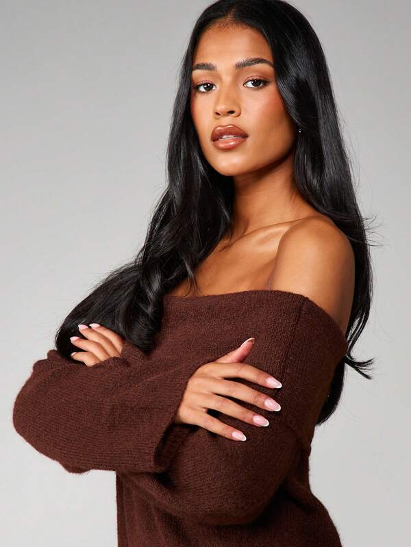 Missguided MISSGUIDED Off Shoulder Chunky Knit Mini Dress