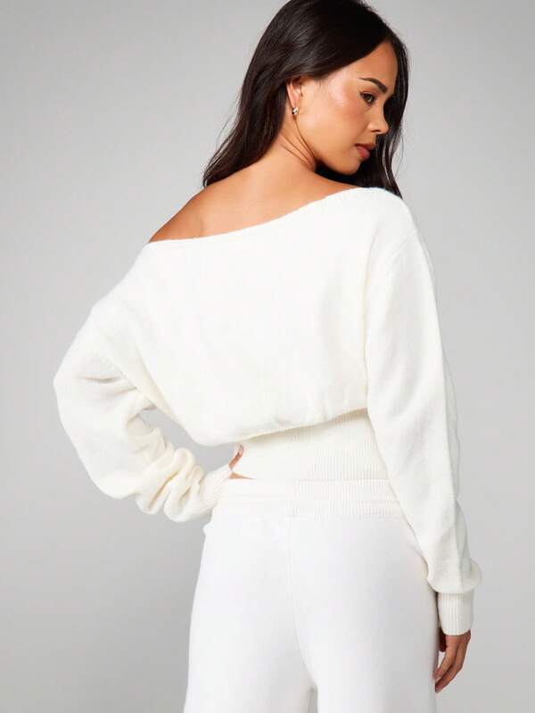 Missguided MISSGUIDED Off Shoulder Chunky Knit Sweater With Ribbed Details