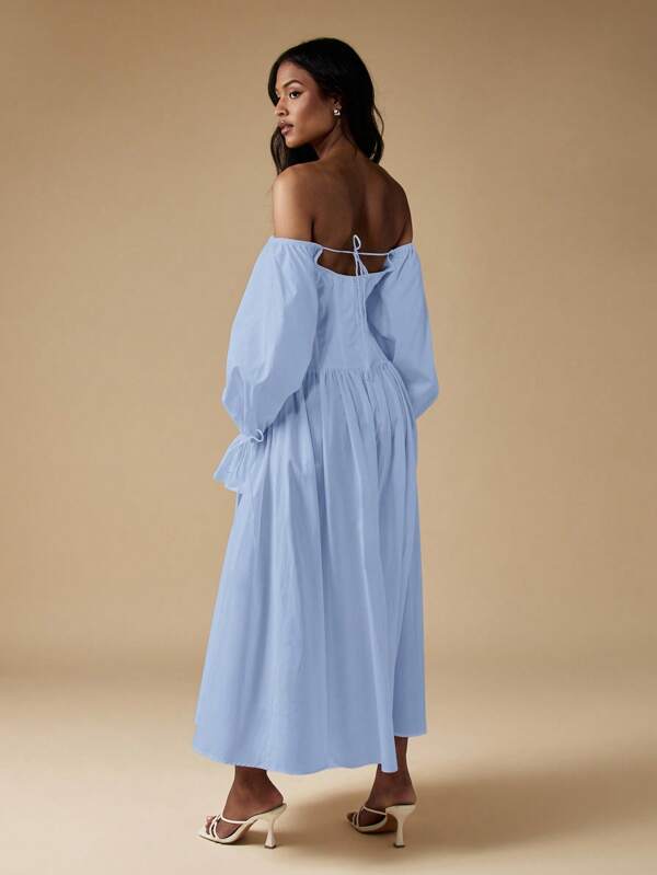 Missguided MISSGUIDED Off Shoulder Corset Dress With Balloon Sleeves And Split