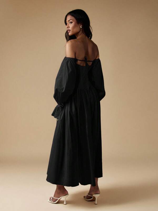 Missguided MISSGUIDED Off Shoulder Corset Maxi Dress With Puffy Sleeves