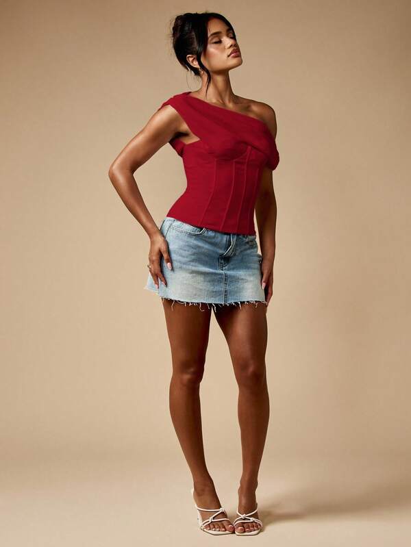 Missguided MISSGUIDED Off Shoulder Corset Top With Lace Up Back