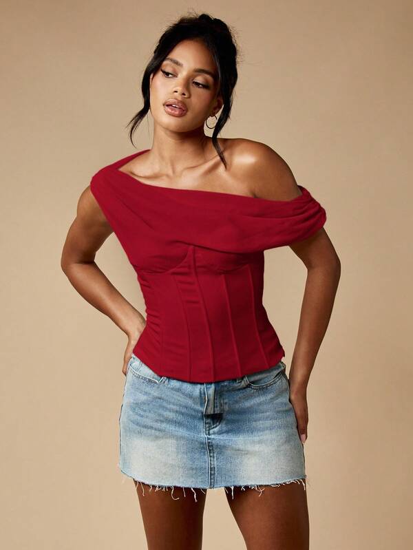 missguided MISSGUIDED Off Shoulder Corset Top With Lace Up Back