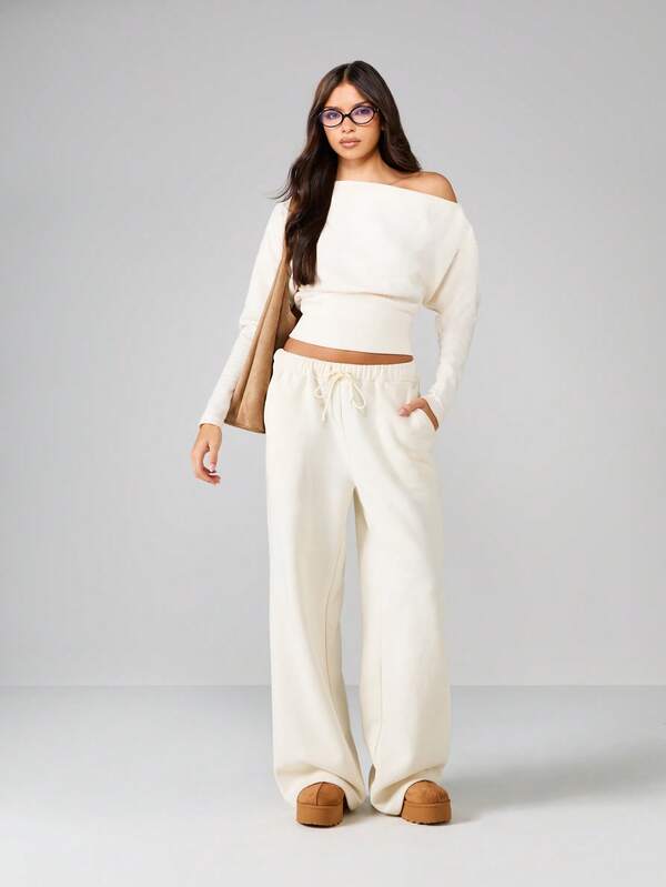 Missguided MISSGUIDED Off Shoulder Crop Sweater With Fitted Sleeves