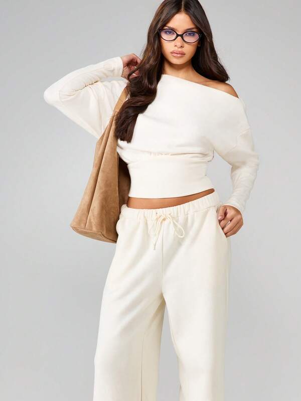 Missguided MISSGUIDED Off Shoulder Crop Sweater With Fitted Sleeves