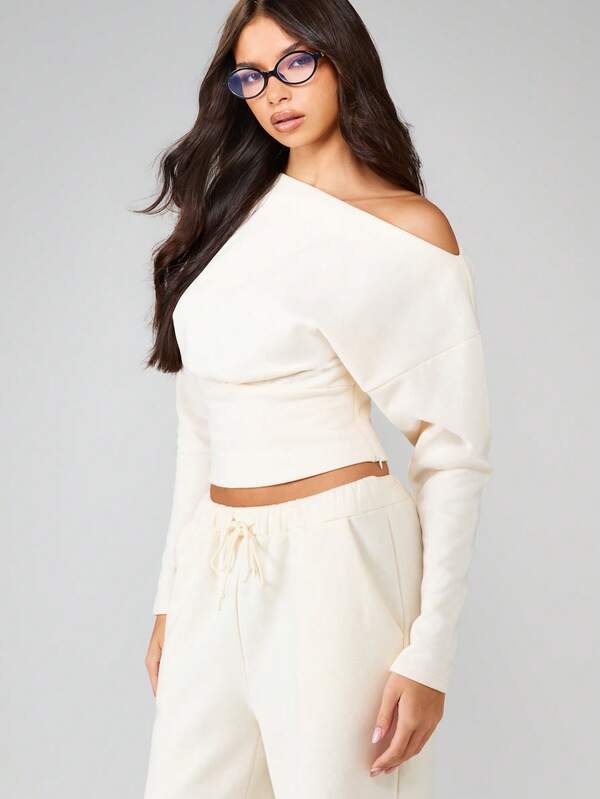 missguided MISSGUIDED Off Shoulder Crop Sweater With Fitted Sleeves