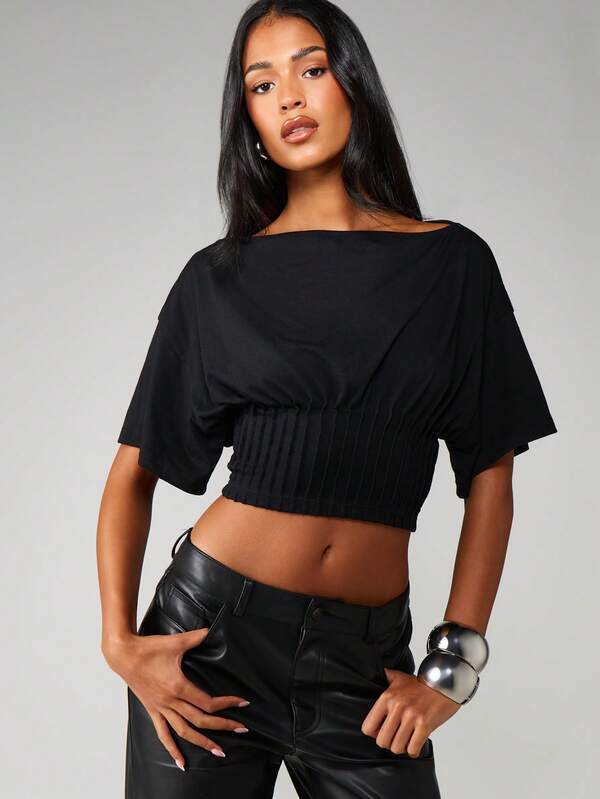missguided MISSGUIDED Off Shoulder Crop Top With Batwing Sleeves