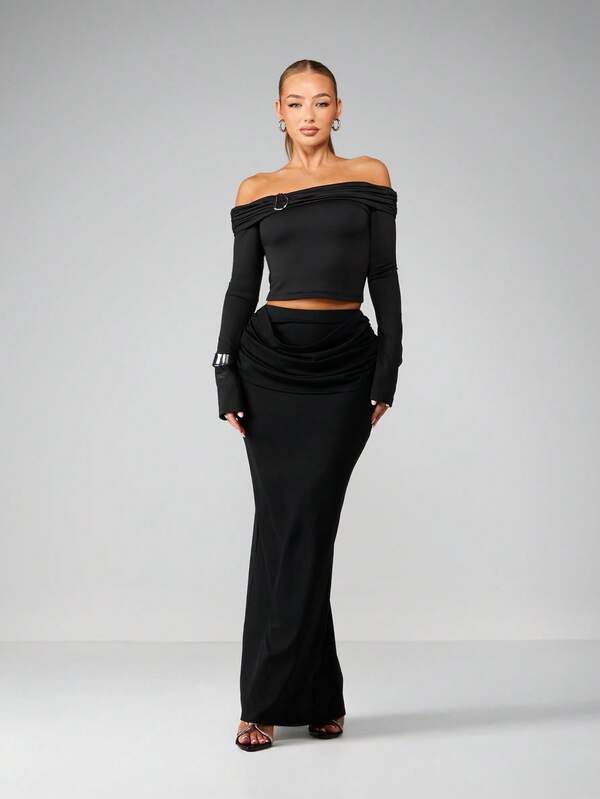 Missguided MISSGUIDED Off-Shoulder Crop Top With Ruched Detailing
