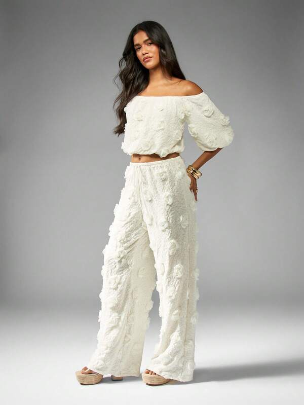 Missguided MISSGUIDED Off Shoulder Crop Top With Wide Leg Pants