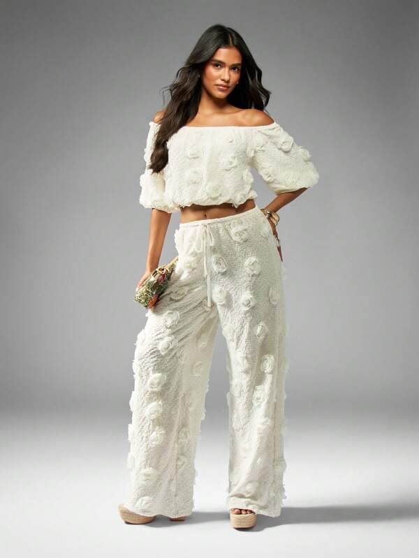 missguided MISSGUIDED Off Shoulder Crop Top With Wide Leg Pants