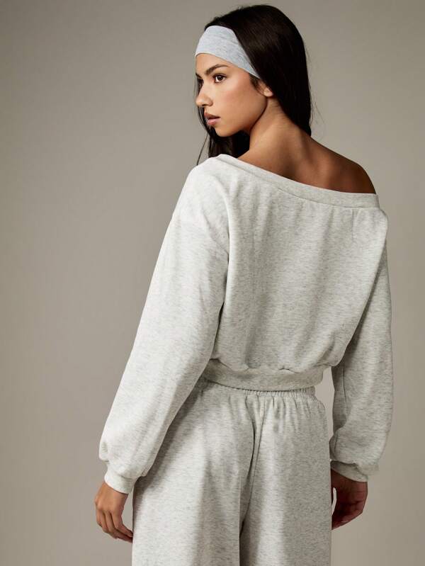 Missguided MISSGUIDED Off Shoulder Cropped Varsity Sweatshirt With Numeric Print