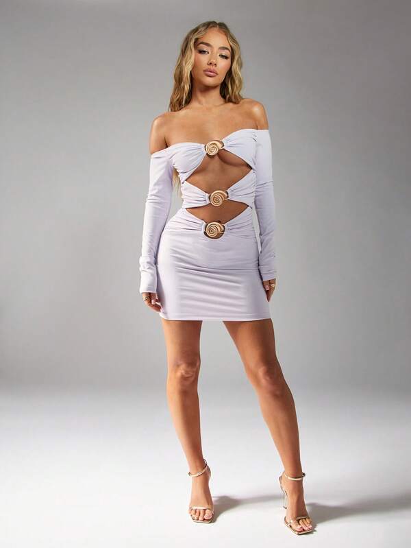 Missguided MISSGUIDED Off Shoulder Cut Out Trim Detail Mini Dress