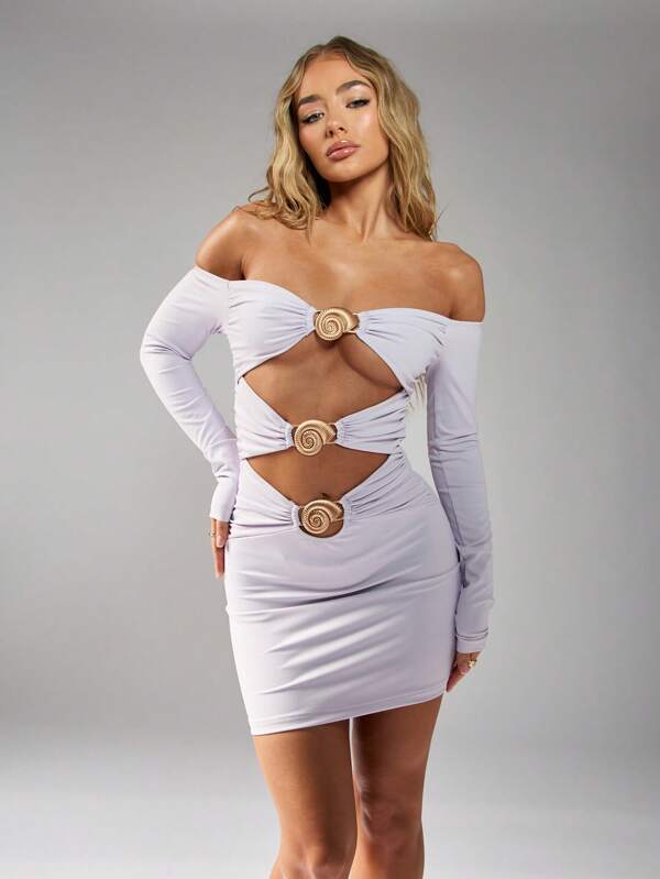 missguided MISSGUIDED Off Shoulder Cut Out Trim Detail Mini Dress