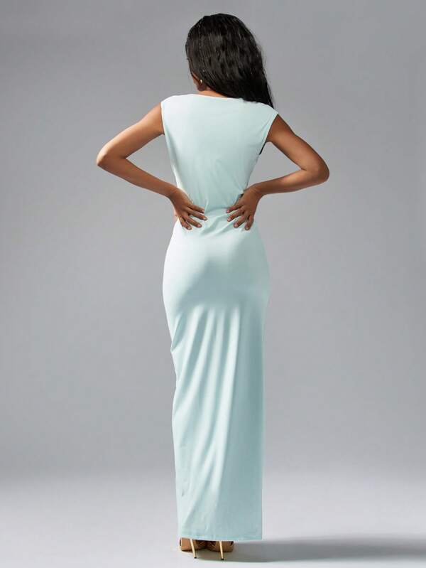 Missguided MISSGUIDED Off Shoulder Cutout Wrap Bodycon Floor Length Maxi Dress