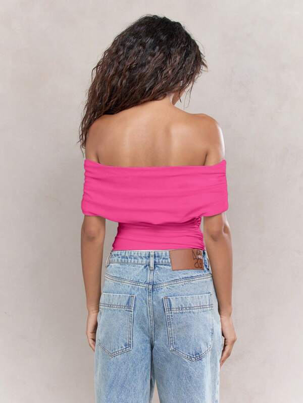 Missguided MISSGUIDED Off Shoulder Draped Asymmetrical Ruched Women Tops
